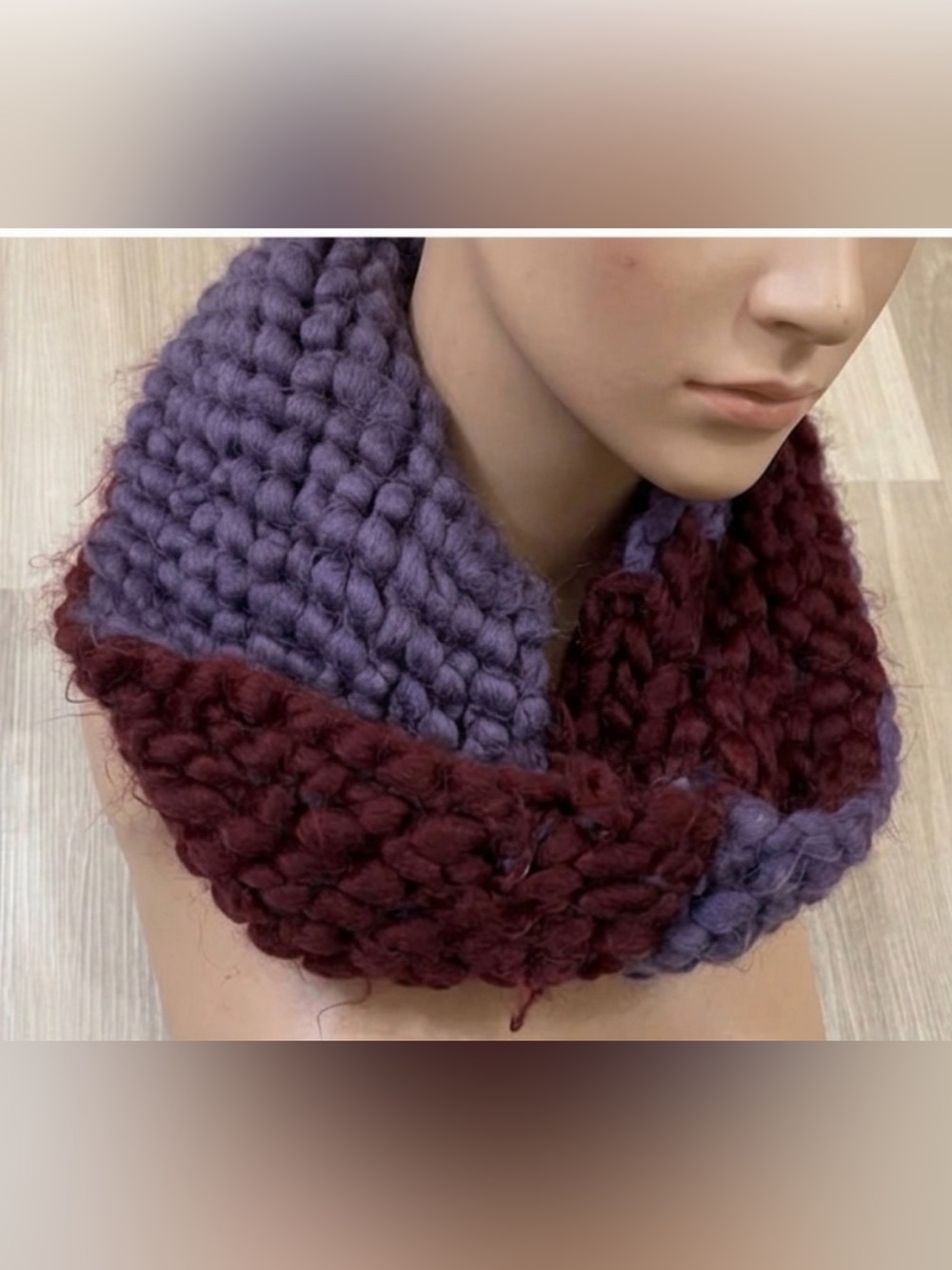 ECHO Infinity Scarf Chunky Knit Soft Purple and Maroon.
